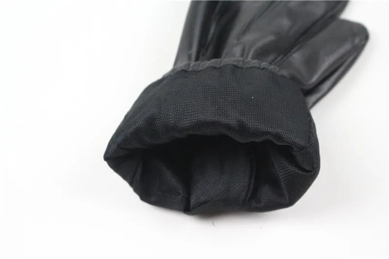 Long Keeper Fashion Black PU Leather Gloves Male