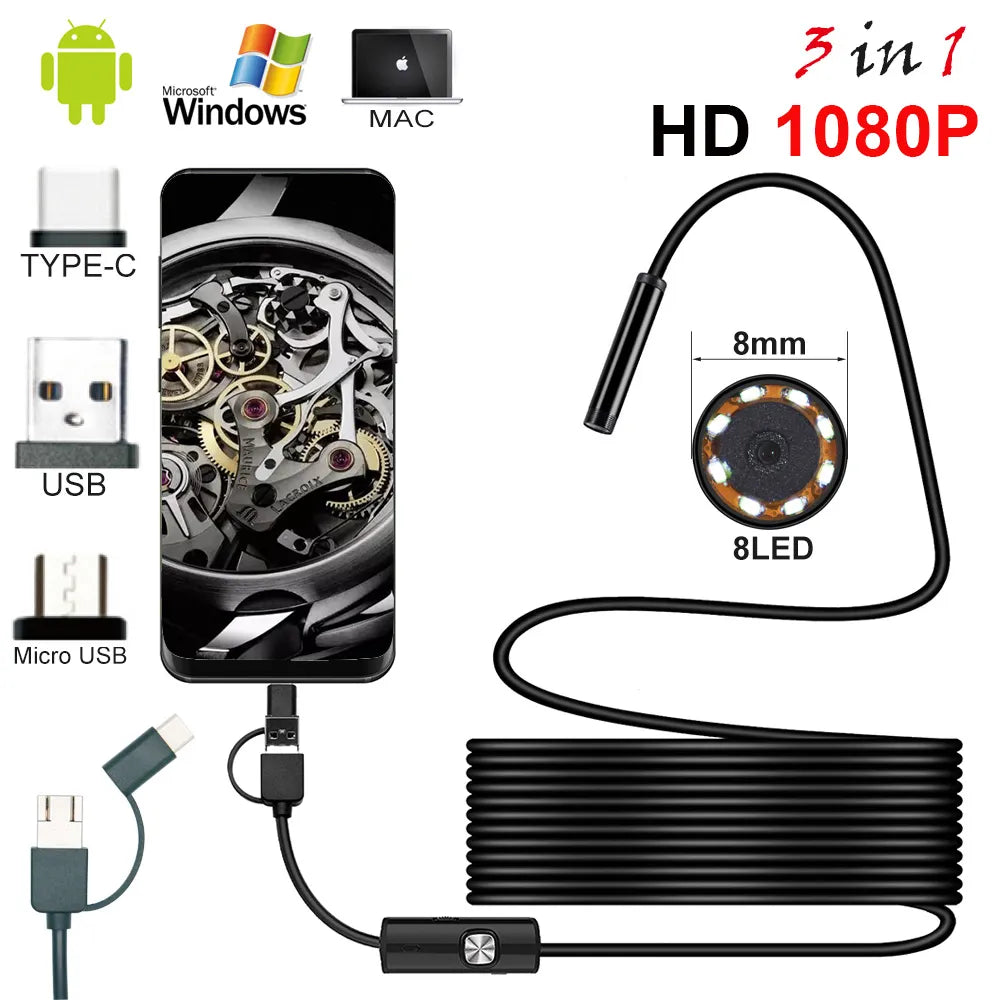 New 8.0mm Endoscope Camera 1080P HD USB Endoscope