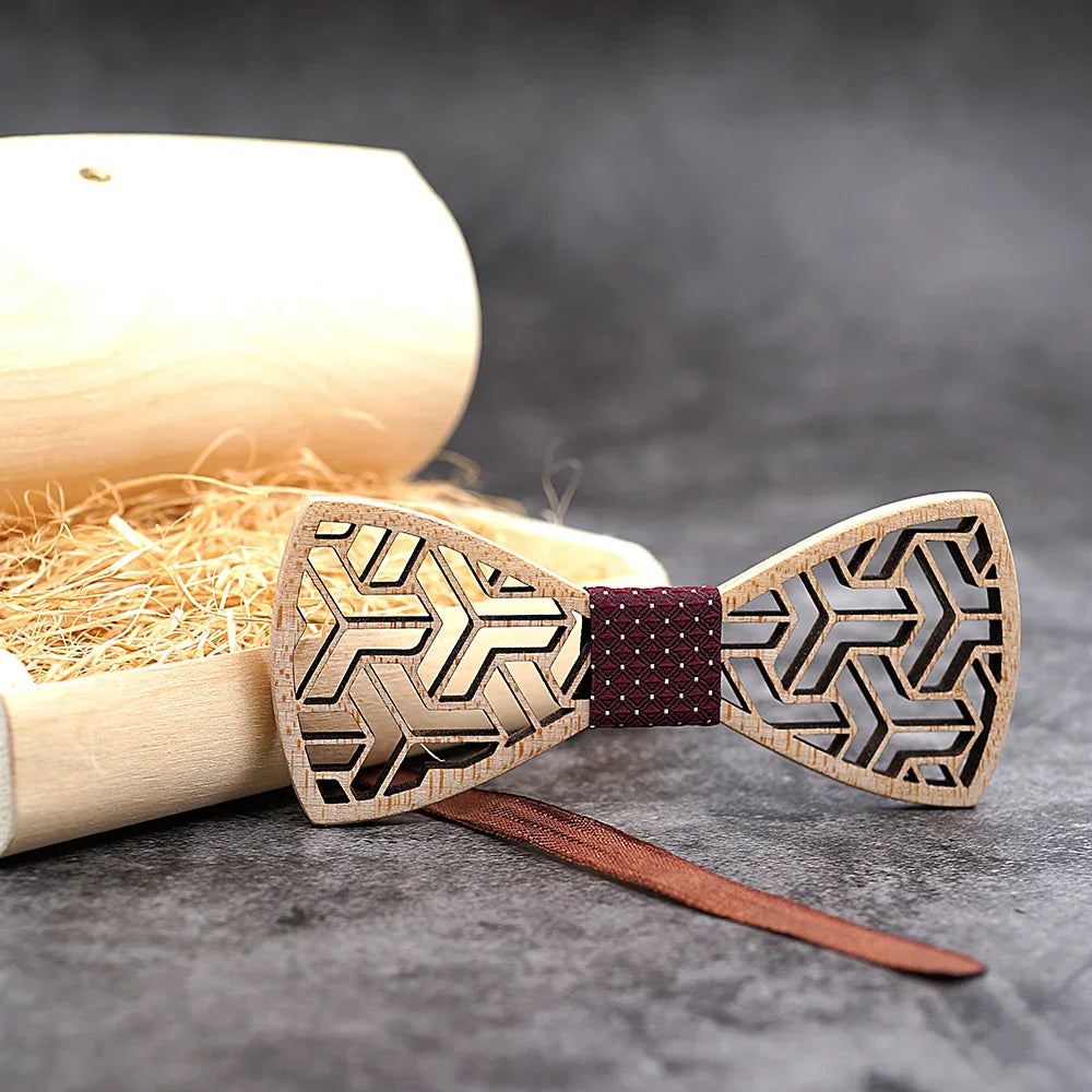 MAHOOSIVE Pocket Square Handkerchiefs Wood Bowtie Cufflinks Set