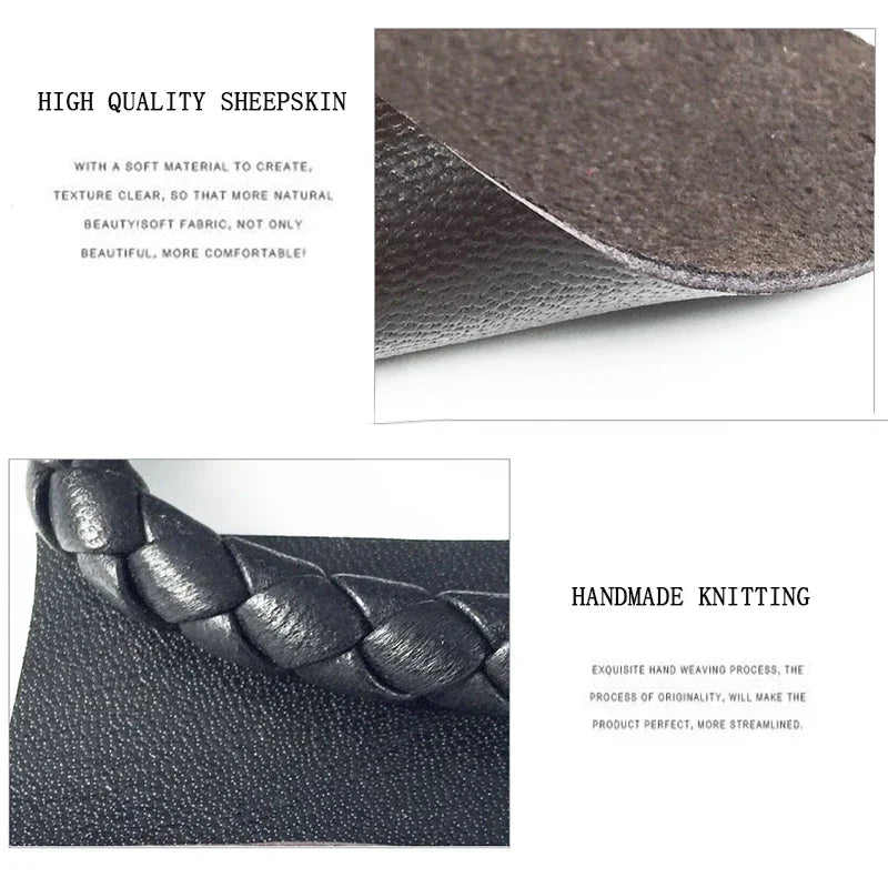 Handmade Braid Real Sheepskin Leather Woven Rope Keychain