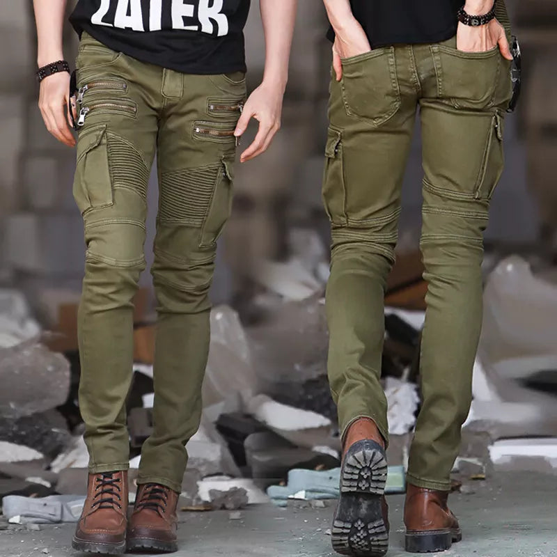 Green Black Denim Biker jeans Mens Skinny 2024