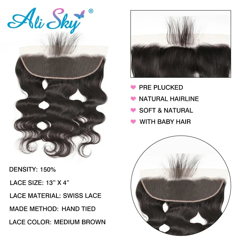 Body Wave Human Hair 3 Bundles With 4x4