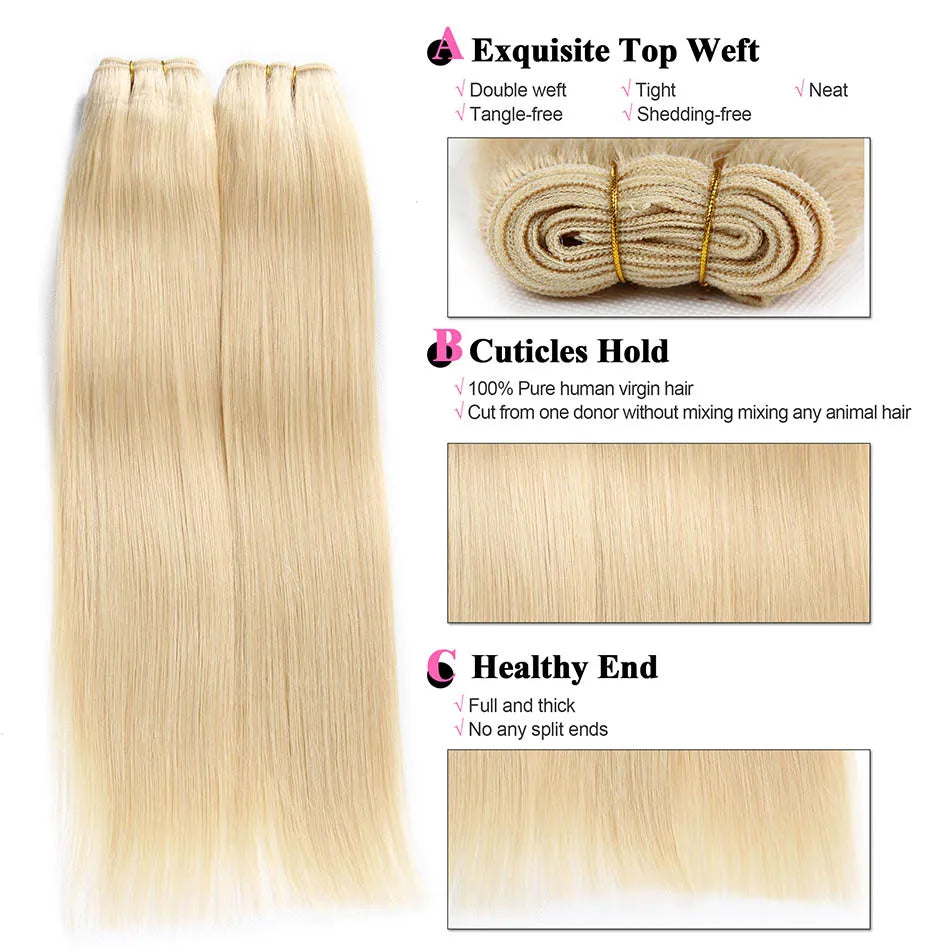 Straight Blonde Human Hair Weave Brazilian Remy Human