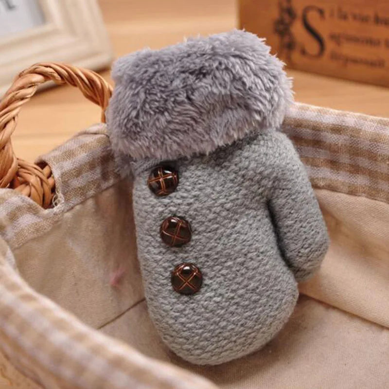 Lovely Winter Children' s Knitting Button Mittens Double