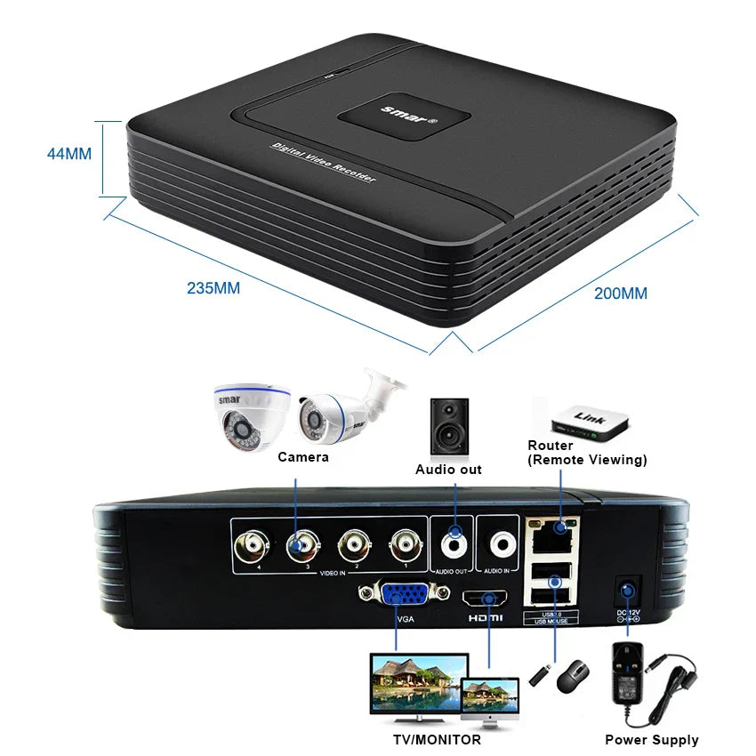 CCTV 4CH Hybrid DVR Video Surveillance System 720P