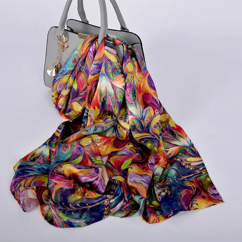 New Luxury Pure Silk Scarf Shawl Women