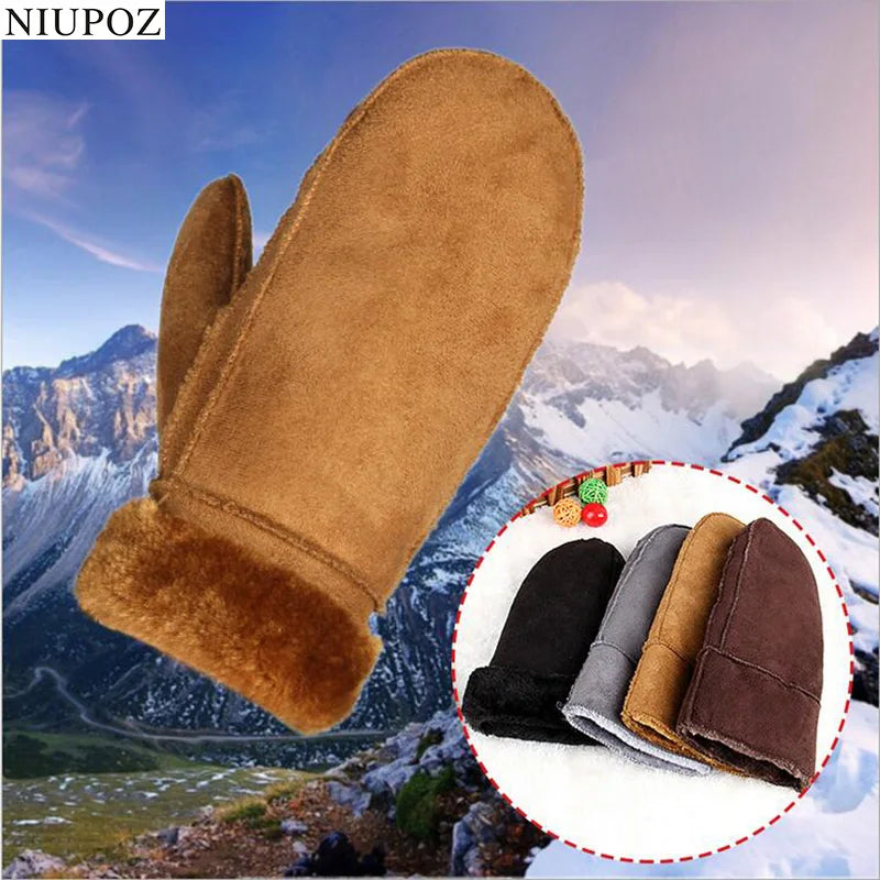 Mens Womens Faux Sheepskin Leather Gloves Heated Fur