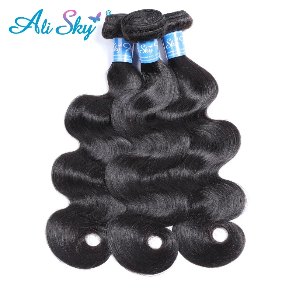 Body Wave Human Hair 3 Bundles With 4x4