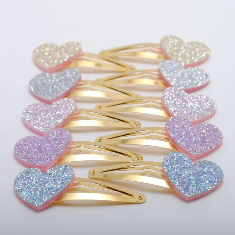 10pcs/lot Small Size Girls Hairclips Glitter Heart Birthday
