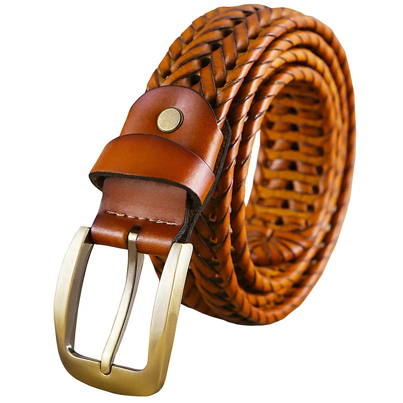 Luxury Genuine leather braided belt man Fashion men