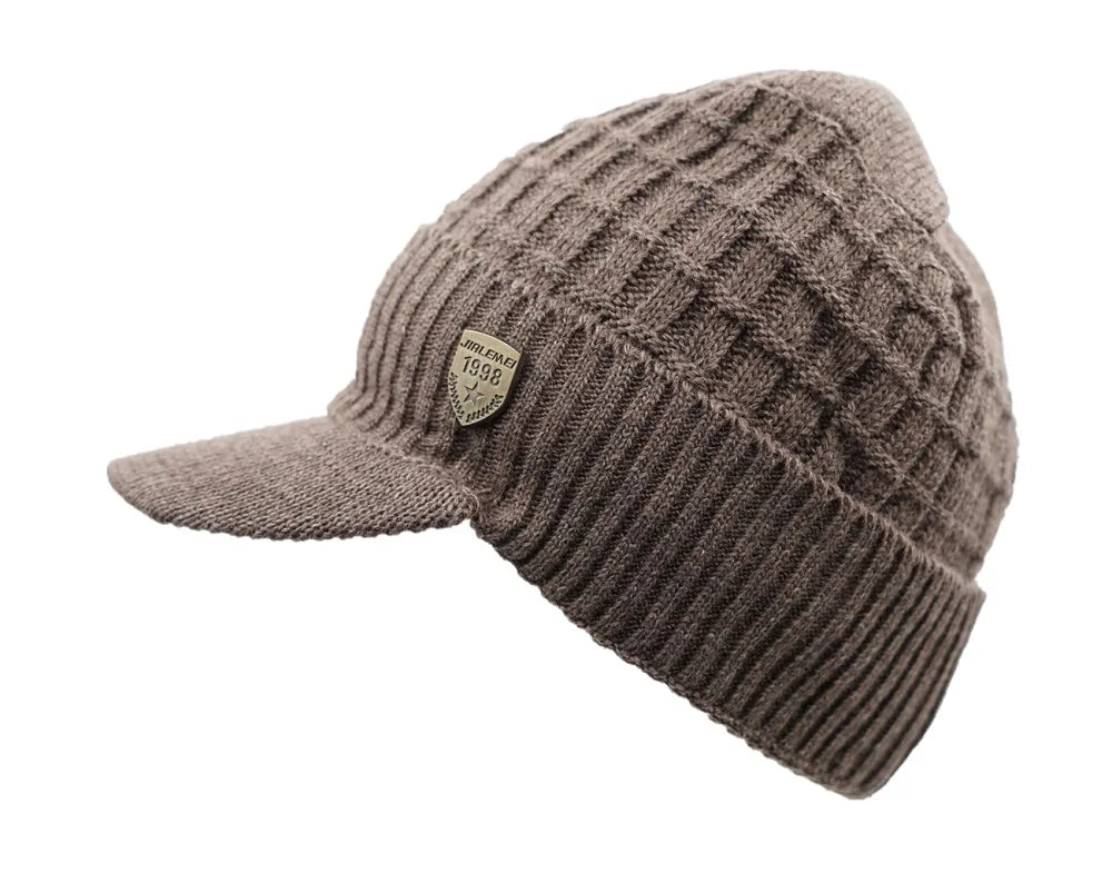 Connectyle Men‘S Women New Winter Skull Hats Thick Knit Visor Cuff Beanie Fleece Lined Earflap Warm Male Female Ski Skull Cap