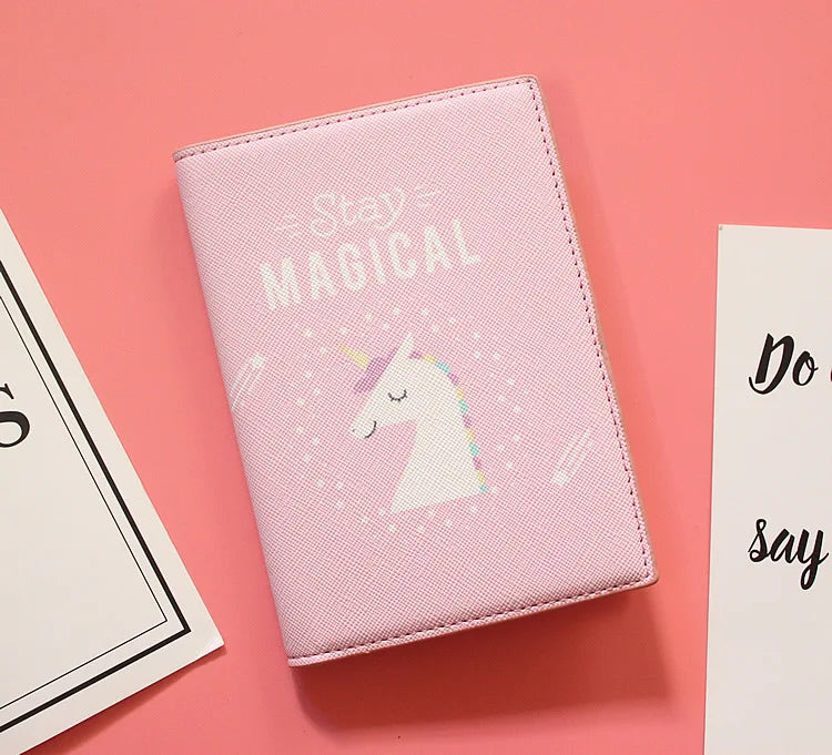 Cute Unicorn Girls Travel Abroad Passport Protection Set Waterproof Passport Holder Card Wallet