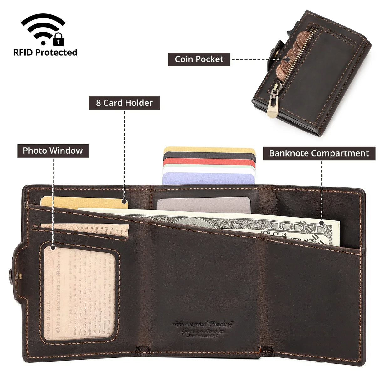 HUMERPAUL Wallet for Apple Airtage RFID Blocking Card Holder Business Aluminum Pop Up Slide Cardholder Case with Zip Coin Purse