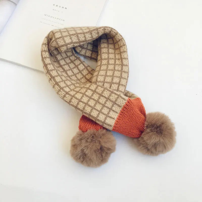 New Winter Children Plaid Knitted Scarves Korean Style