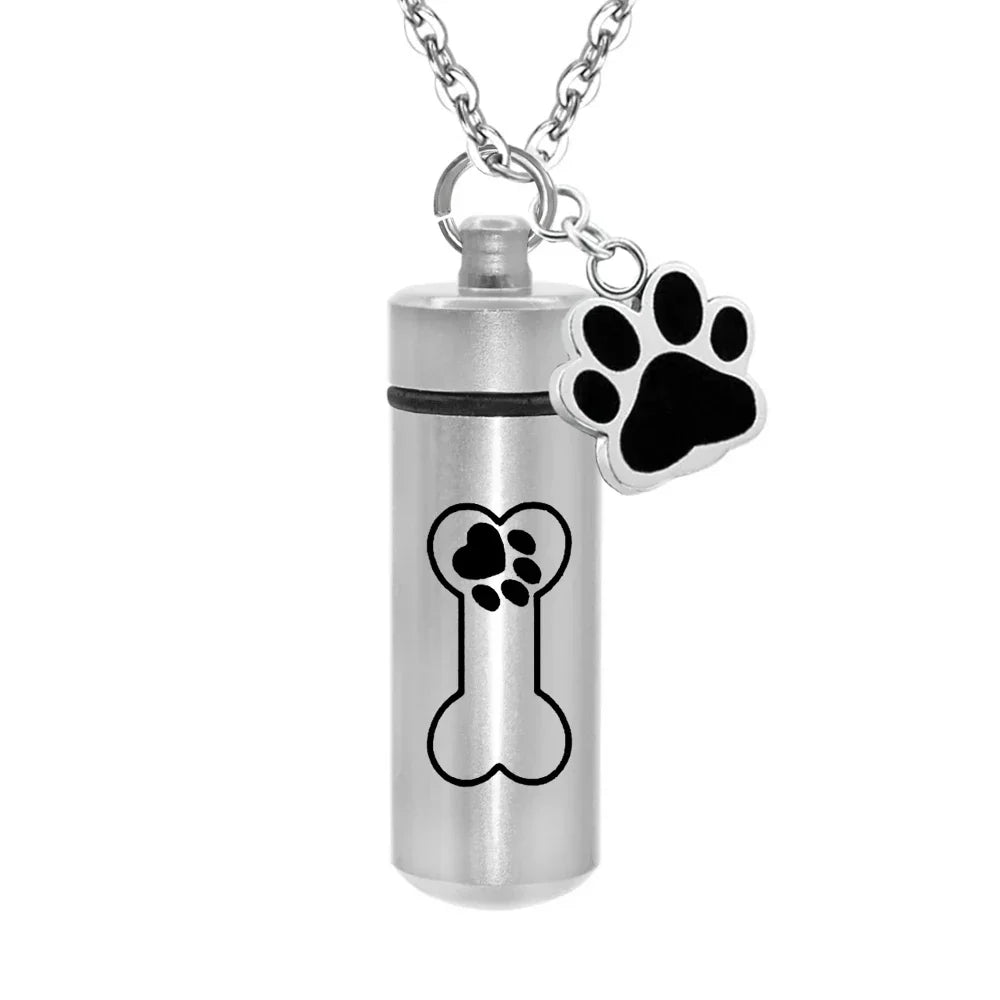Lovely Pet Paw Cylinder Cremation Pendant Jewelry Ashes