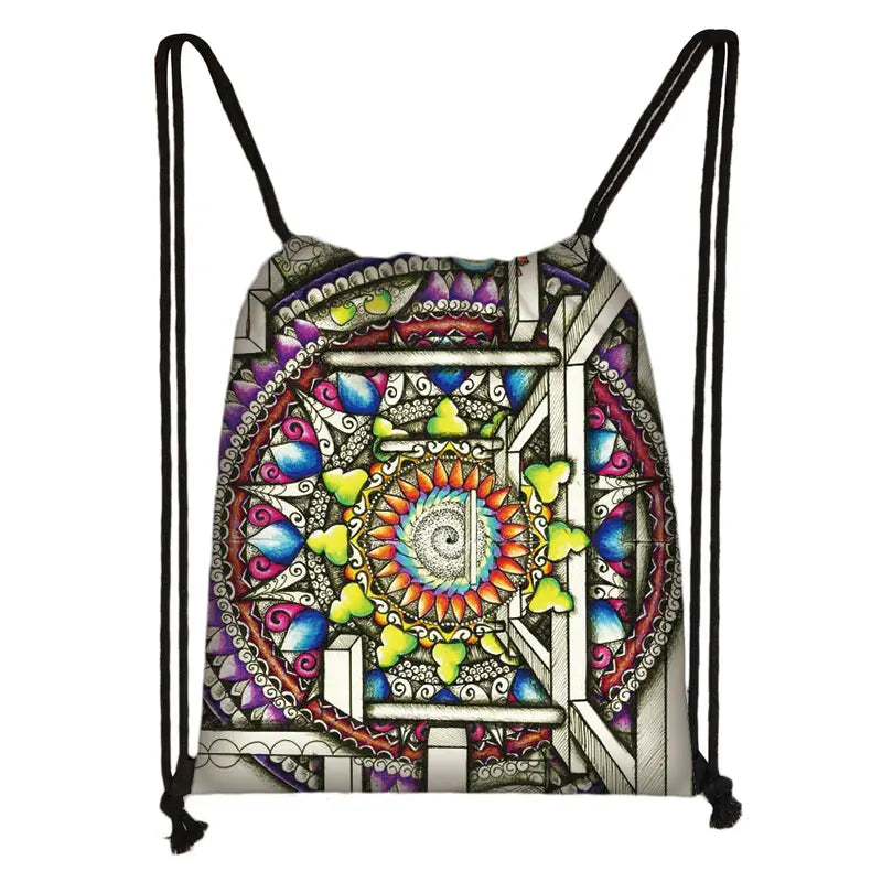 Mandala / Hamsa Fatima Hand/ Buddha Lotus Flower backpack woman Drawstring Bag girls Storage Bag Ladies travel bag