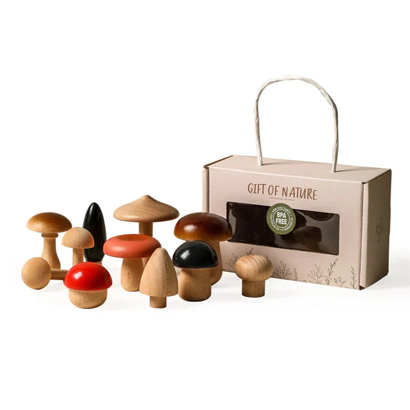 Wood Mushroom Stacking Block Balance Toy Set Montessori