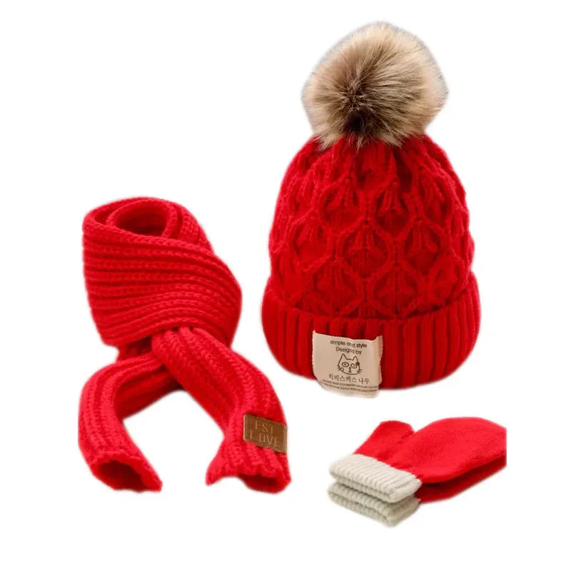 Three piece children's hat and scarf autumnwinter warm