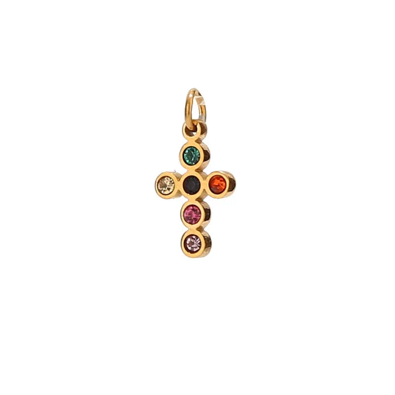5pcs Stainless Steel Mini Cross Charms Cubic Zirconia