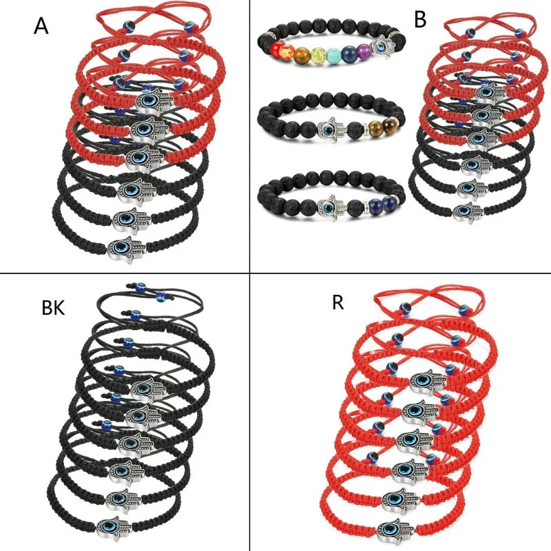 6/9 Pcs Evil Eye String Bracelets Hamsa Hand