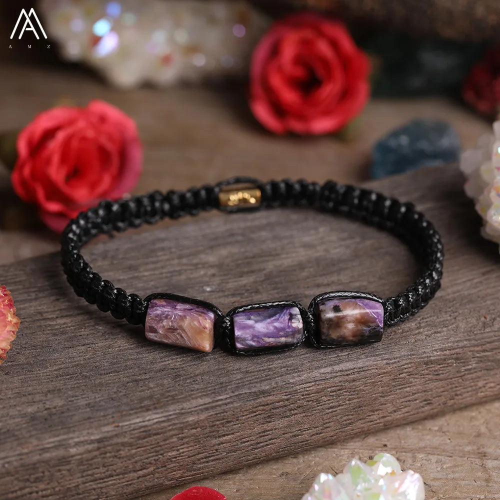 Natural Black Tourmaline Nugget Beads Cord Knotted Braid