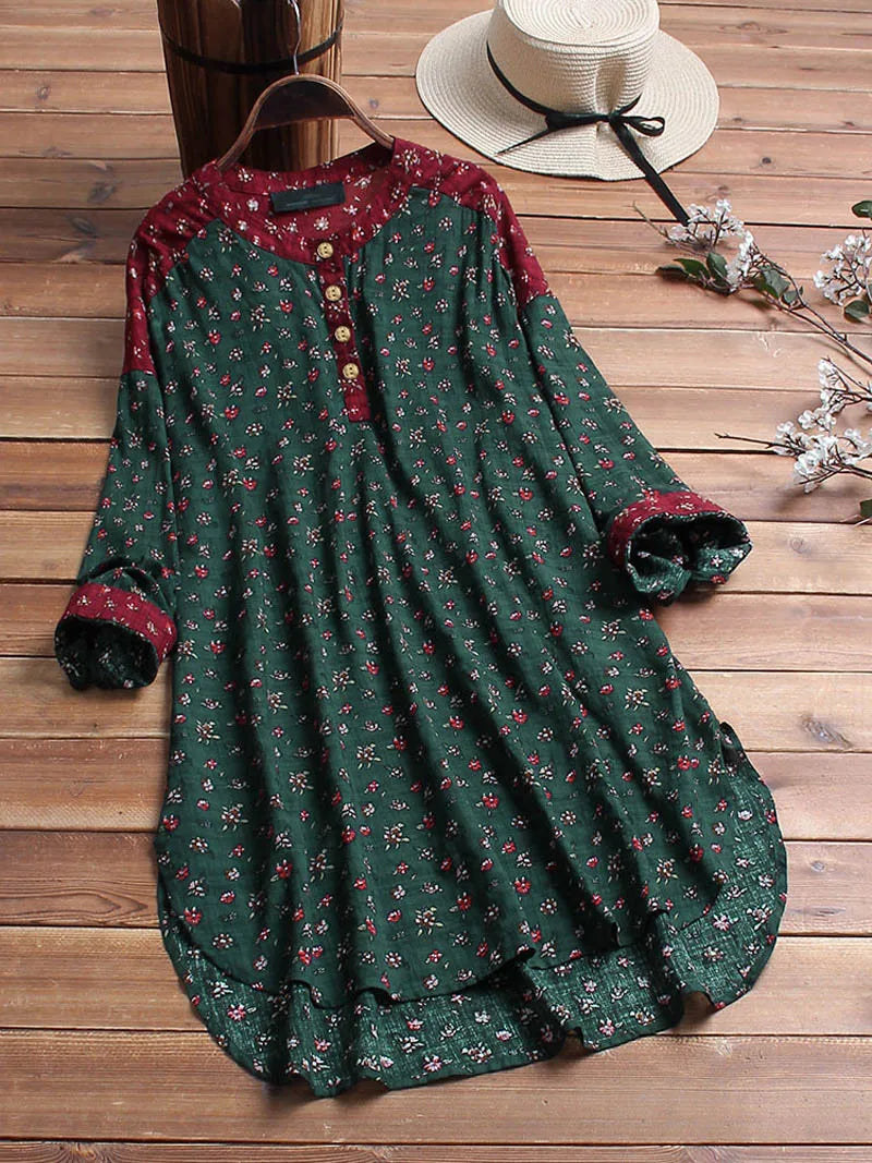 Plus Size Spring Summer Cotton Linen Printed Stand