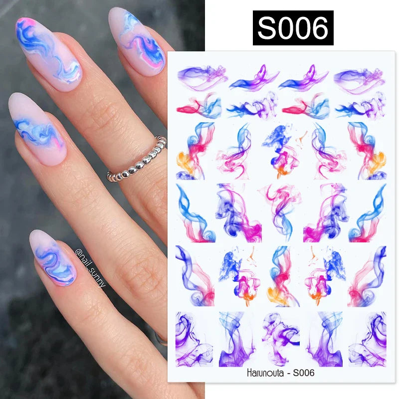 Purple Marble Nails Stickers Smoke Design Manicure Decals