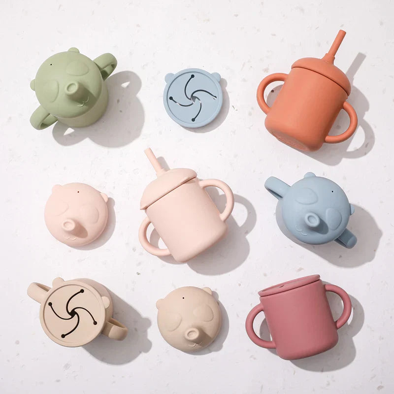 Baby Straw Cup 1Set Cartoon Panda Food Grade