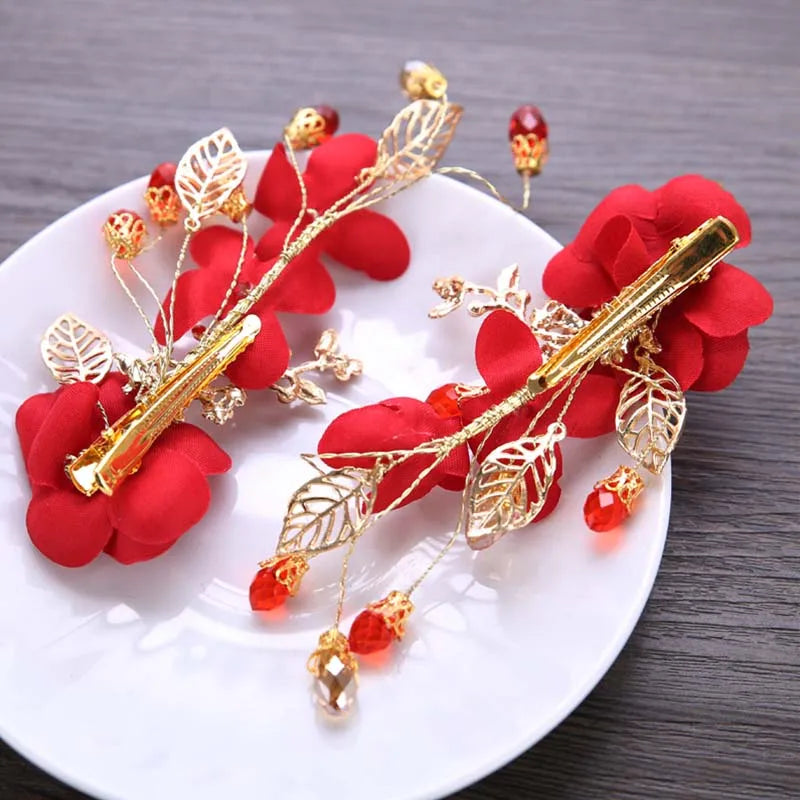 New Fashion Chinese Red Flower Simulated Pearl Crystal
