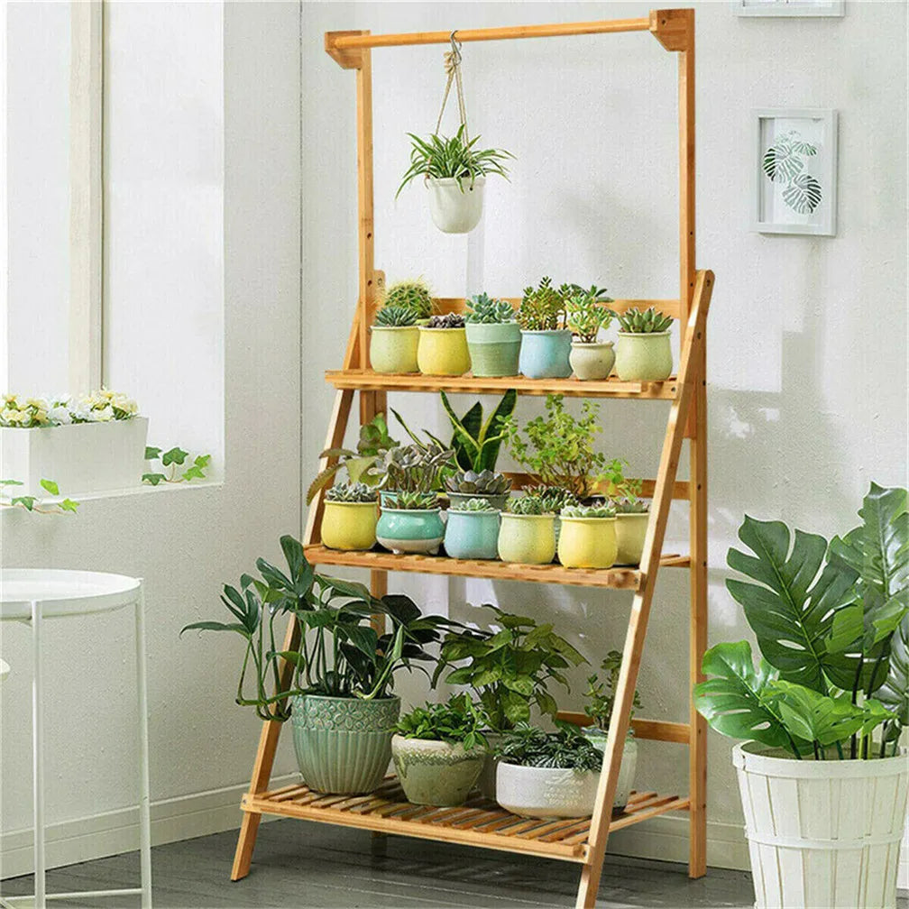 3-Tier Hanging Plant Stand Storage Shelf Folding Flower