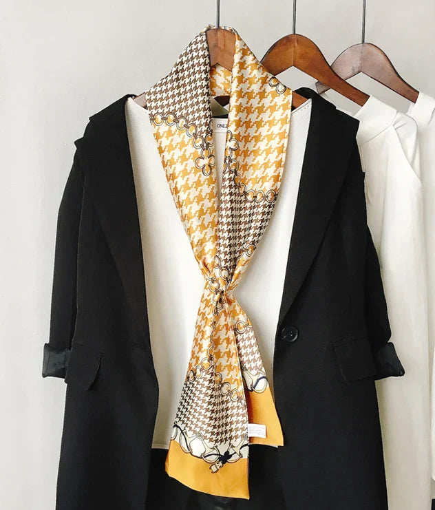 Choice Long Small Women Silk Scarf Tie Decorated