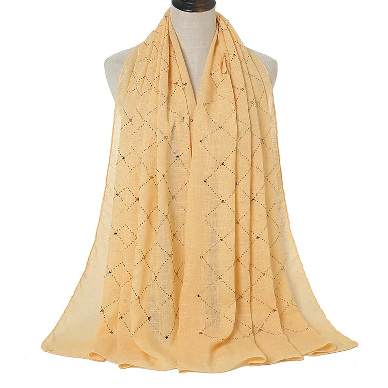 Fashion Plain Cotton Scarf Muslim Hijab Shiny Diamond