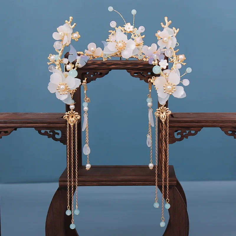 Chinese Hanfu Hair Accessories Set Long Fringed Vintage