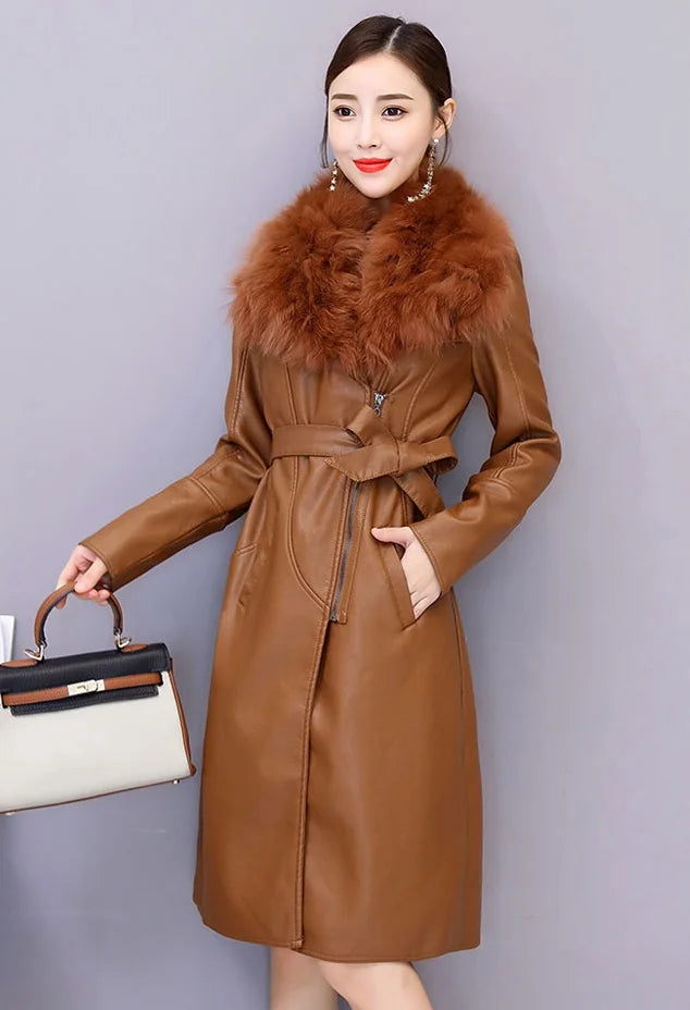 Women's Leather Jacket Winter 2023 New Add Velvet