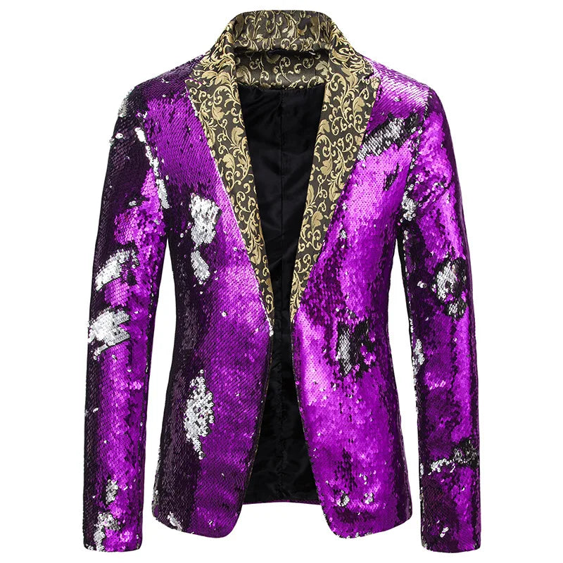 Men Blazer Shiny Sequin Shawl Collar suit Men