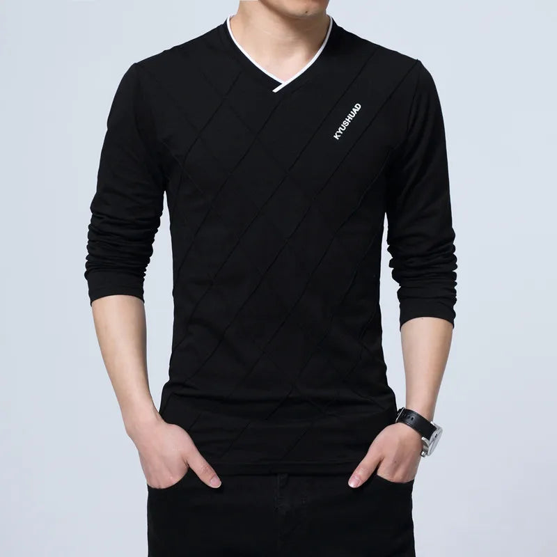 2023 Mens Casual T-shirt Fashion Slim Long Sleeve