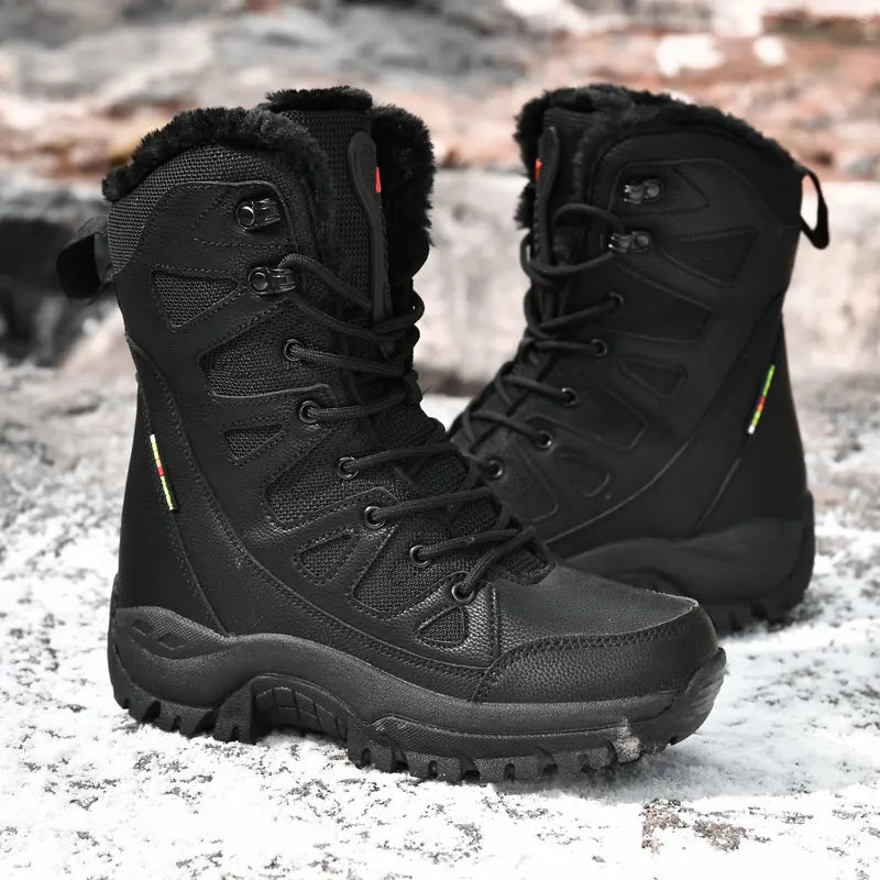 New Warm Plush Snow Boots Men Lace Up