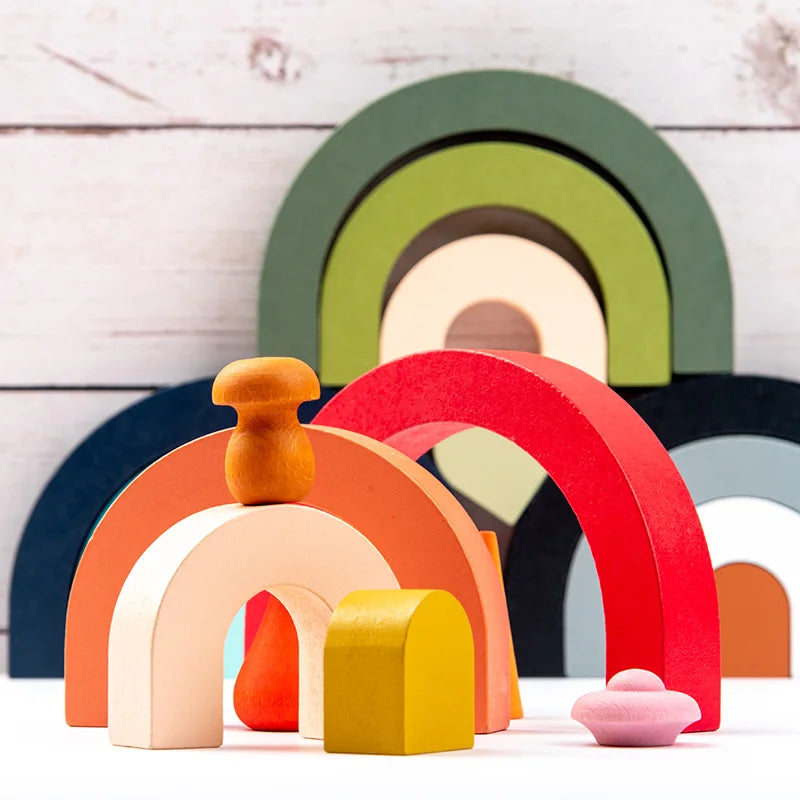 Baby Montessori Rainbow Building Blocks Wooden Toy DIY