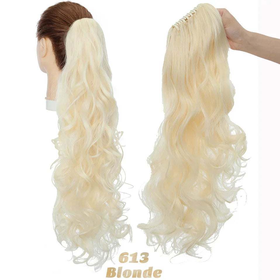 Benehair Synthetic 24inch Long Wavy Claw On Ponytail
