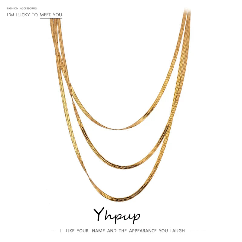 Yhpup Stainless Steel Snake Chain Stacked Necklaces Jewelry