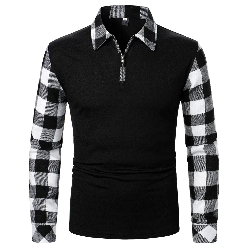 Men Polo Shirt Men Long Sleeve Top Plaid