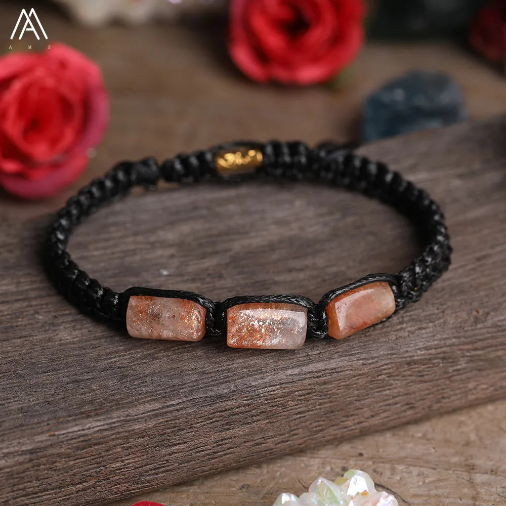 Natural Black Tourmaline Nugget Beads Cord Knotted Braid