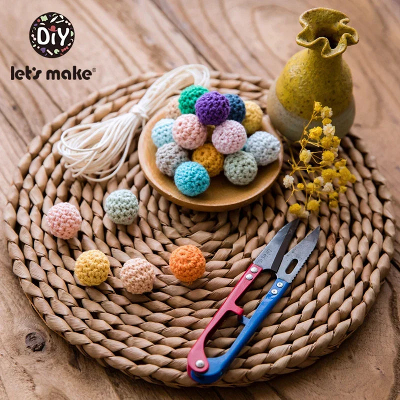 Let's Make 100Pcs Crochet Beaded Wood Teether 16mm