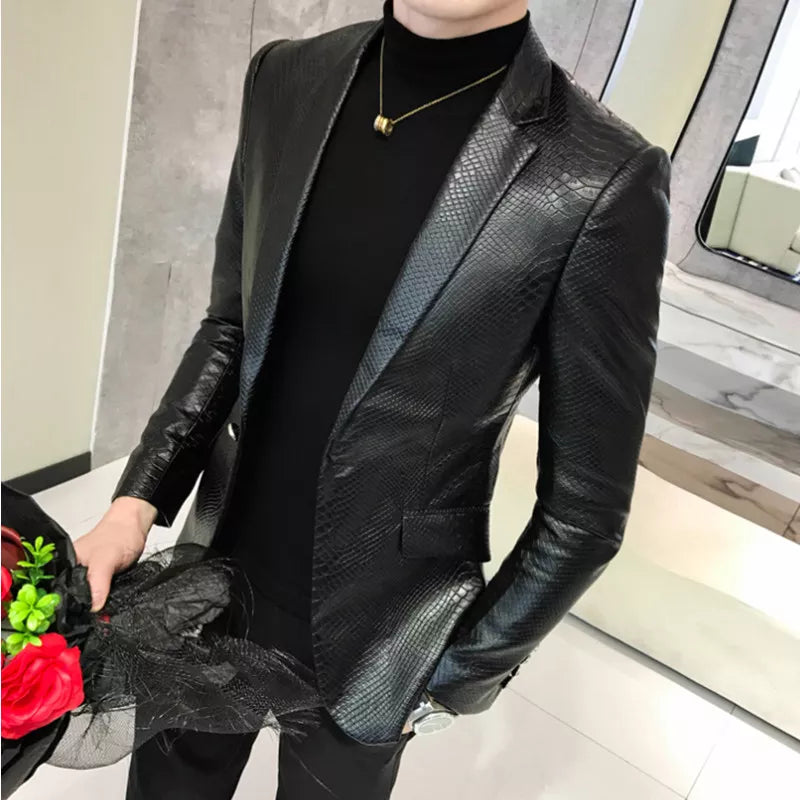 Men Suit Black Slim Fit Blazer Hombre PU