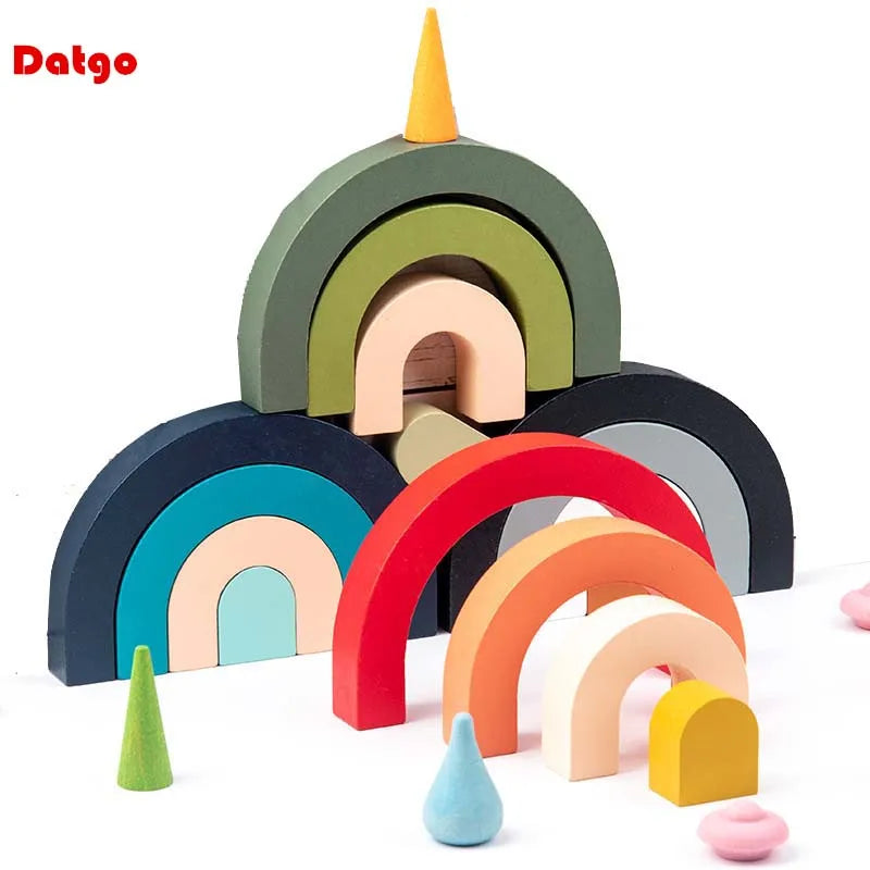 Baby Montessori Rainbow Building Blocks Wooden Toy DIY