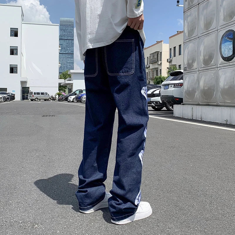 Jeans Men Skeleton Baggy Casual Jean Pants Mens