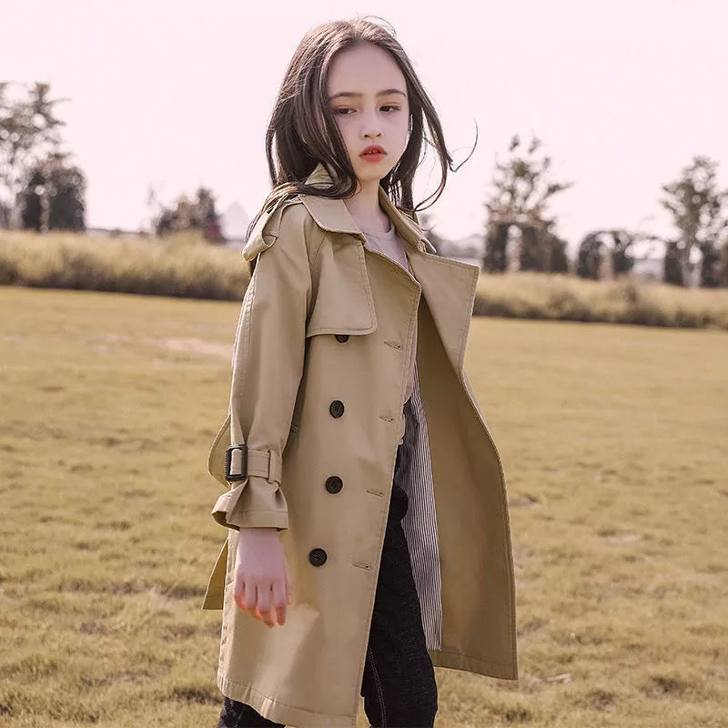 2024 Spring Autumn Cotton Teen Girls Long Trench