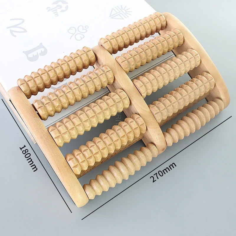 Wooden Foot Massage Roller Big Five-row Wooden Foot