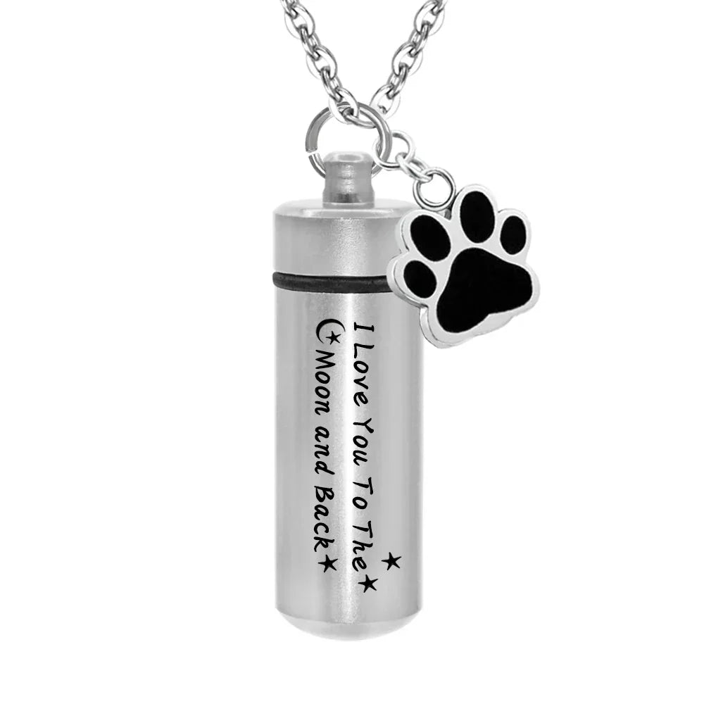 Lovely Pet Paw Cylinder Cremation Pendant Jewelry Ashes