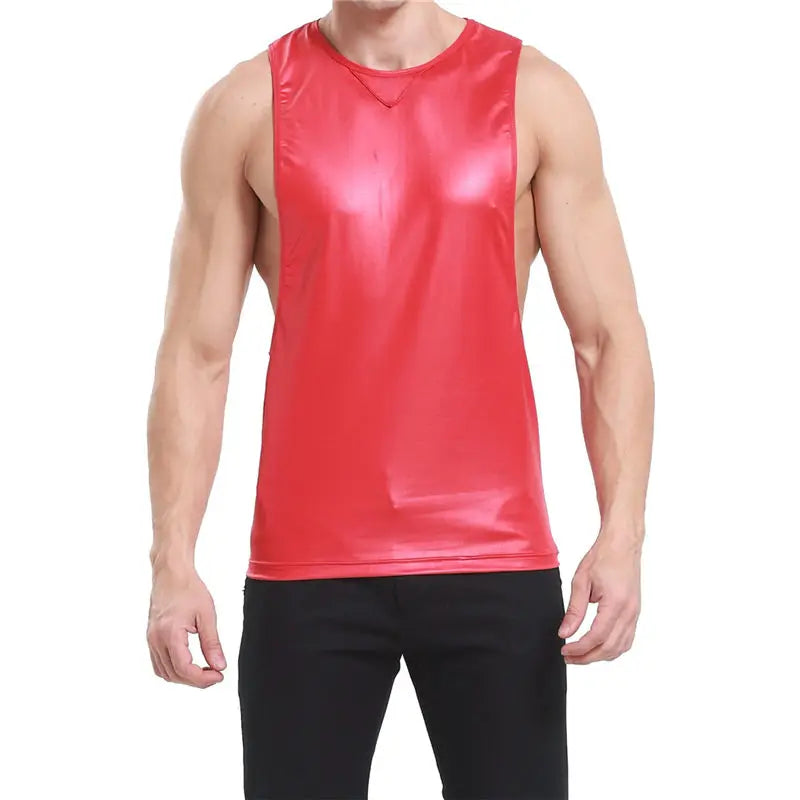 Sexy Mens Tank Tops Sleeveless Undershirts Faux Leather